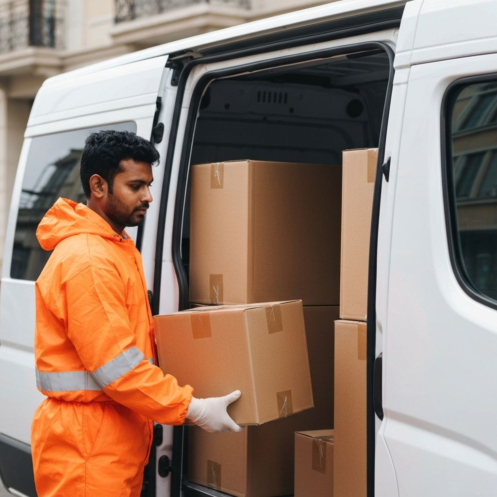 Delivery person loading boxes into van
